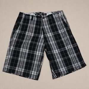 Lost Enterprises Mens Plaid Skate Shorts Size 30 Black White Y2K Streetwear